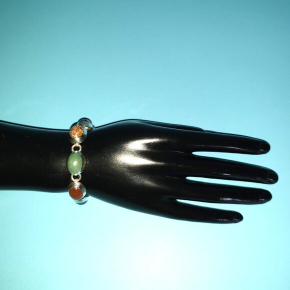 Chunky Vintage Taxco Mexico TH-75 Sterling Silver Multi-Gemstone Link Bracelet - Picture 9 of 16